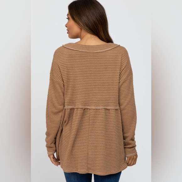 PinkBlush Camel Waffle Knit Maternity Peplum Top - Picture 4 of 5
